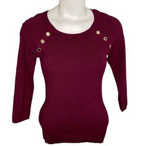 New York & Company Sweater Top Women's SMALL Purple Rivet-Accent Scoop-Neck Soft